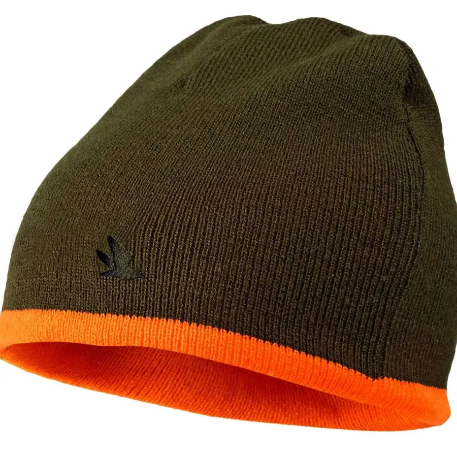 Seeland Ian Reversible Beanie Hat - Hi-vis Orange / Pine Green