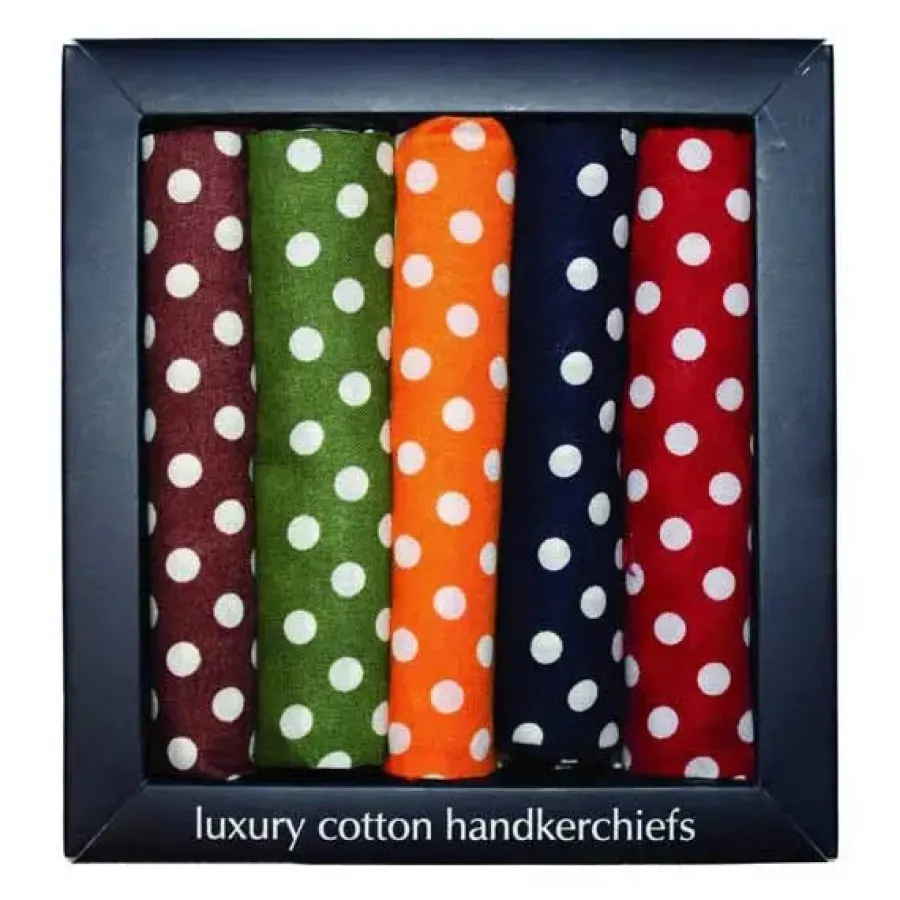 Soprano - 5 Luxury Cotton Hankies Gift Set - Spotted