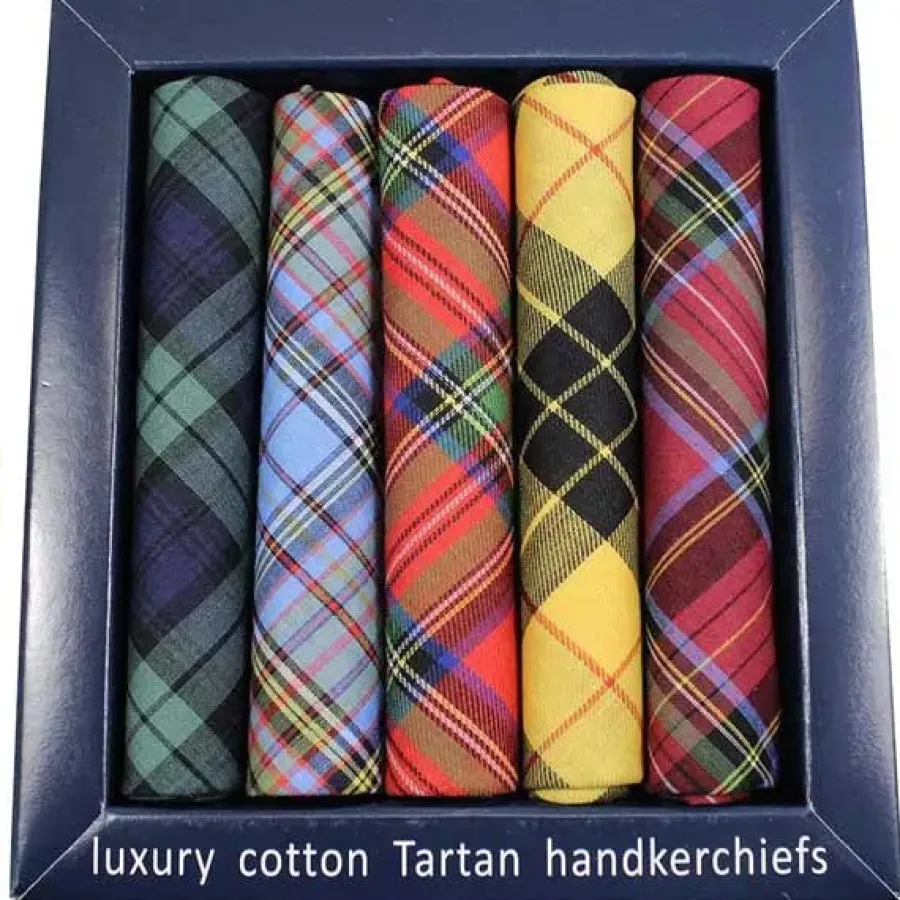 Soprano - 5 Luxury Cotton Hankies Gift Set - Tartan