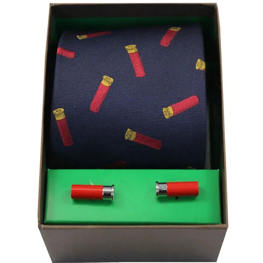 Women Soprano - Tie & Cufflink Gift Set - Gun Cartridges On Navy