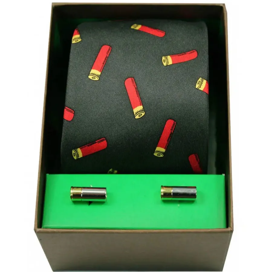 Women Soprano - Tie & Cufflink Gift Set - Gun Cartridges On Green