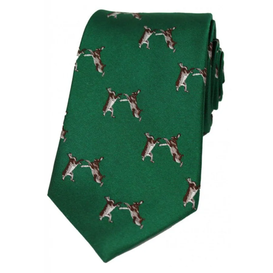 Women Soprano Boxing Hares Country Silk Tie - Racing Green