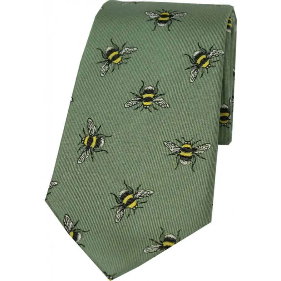 Women Soprano Bumble Bee Luxury Silk Tie - Sage Green