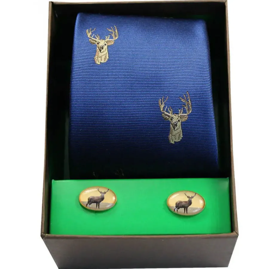 Women Soprano Country Tie & Cufflink Gift Set - Stags Head - Royal Blue