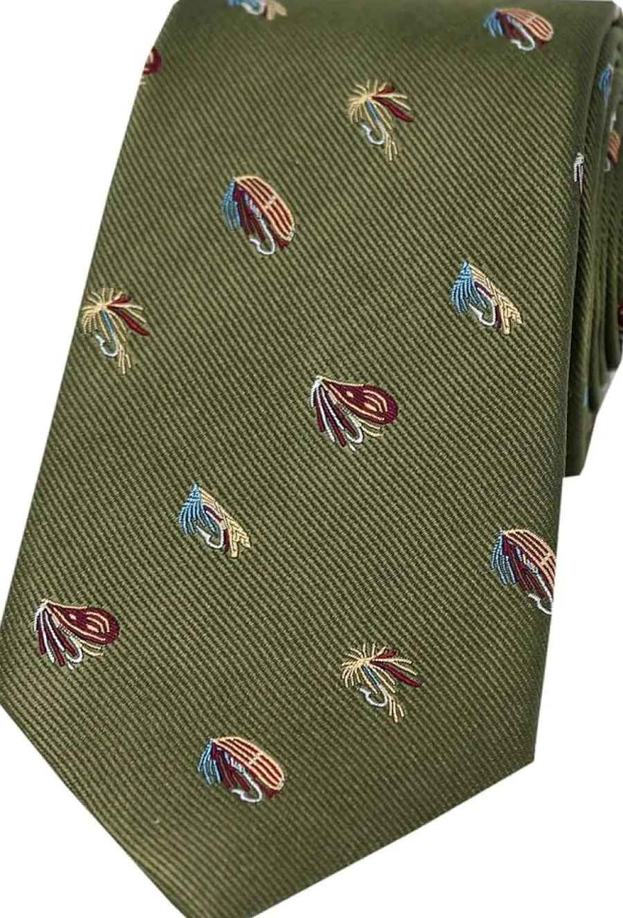 Women Soprano Fishing Flies Country Silk Tie - Country Green