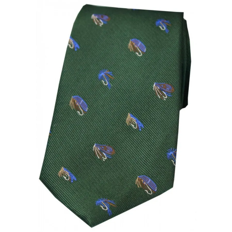 Women Soprano Fishing Themed Country Silk Tie - Racing Green