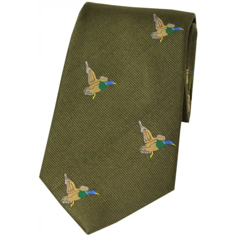 Women Soprano Flying Ducks Silk Country Tie - Country Green