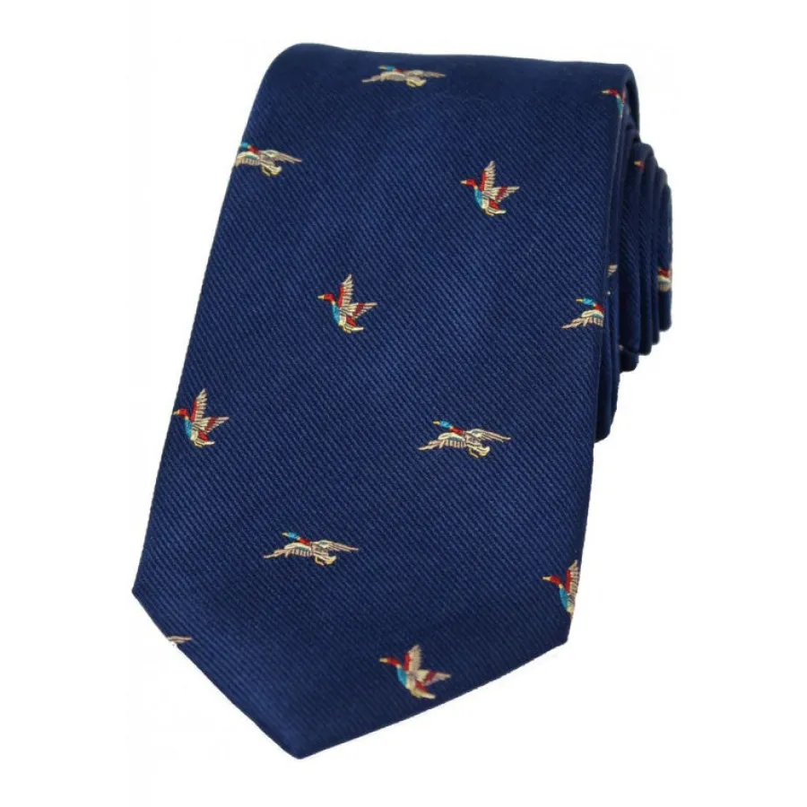 Women Soprano Flying Ducks Silk Country Tie - Blue
