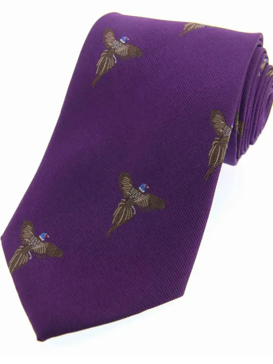 Women Soprano Flying Pheasants Woven Silk Country Tie -