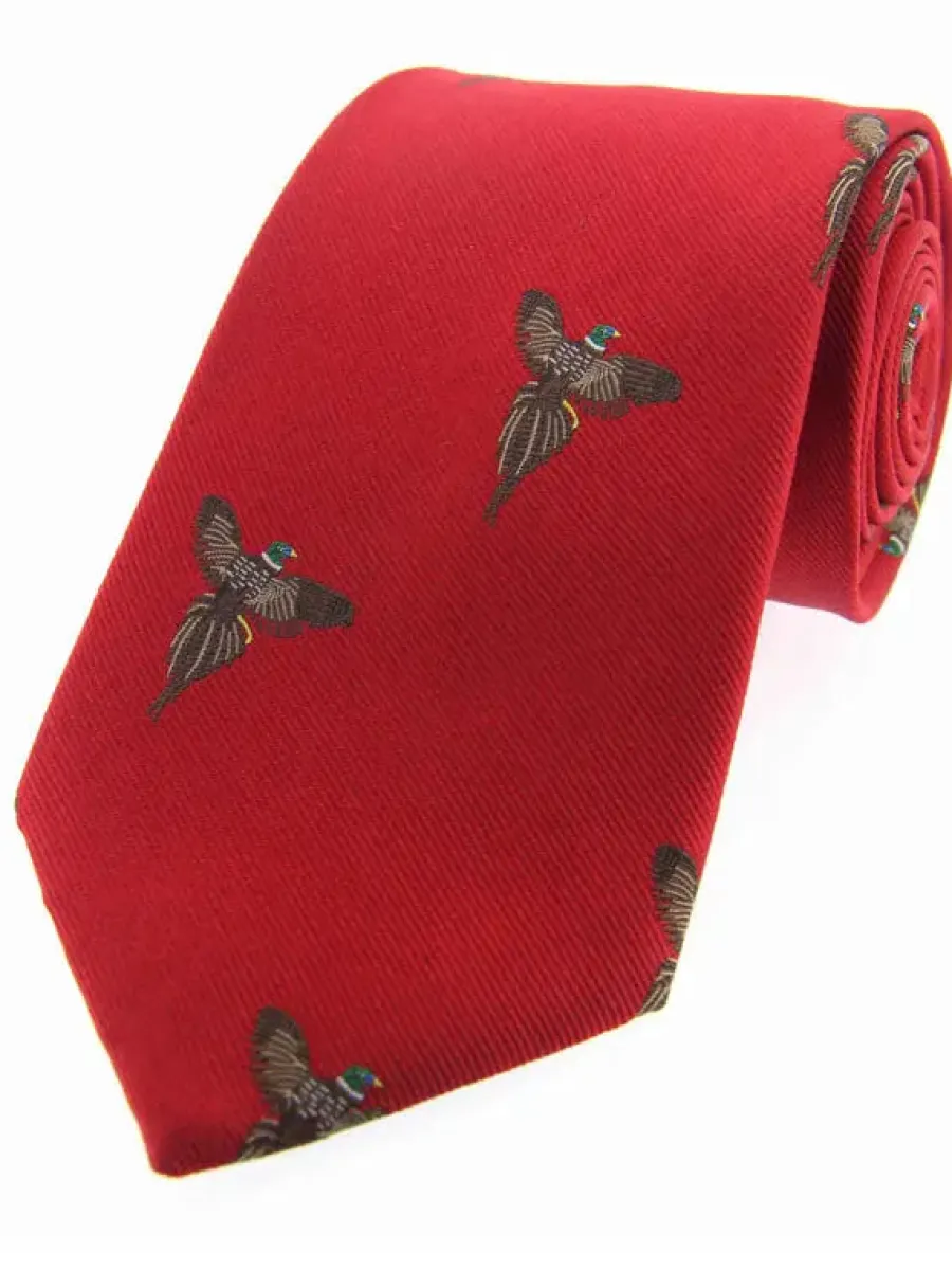 Women Soprano Flying Pheasants Woven Silk Country Tie -