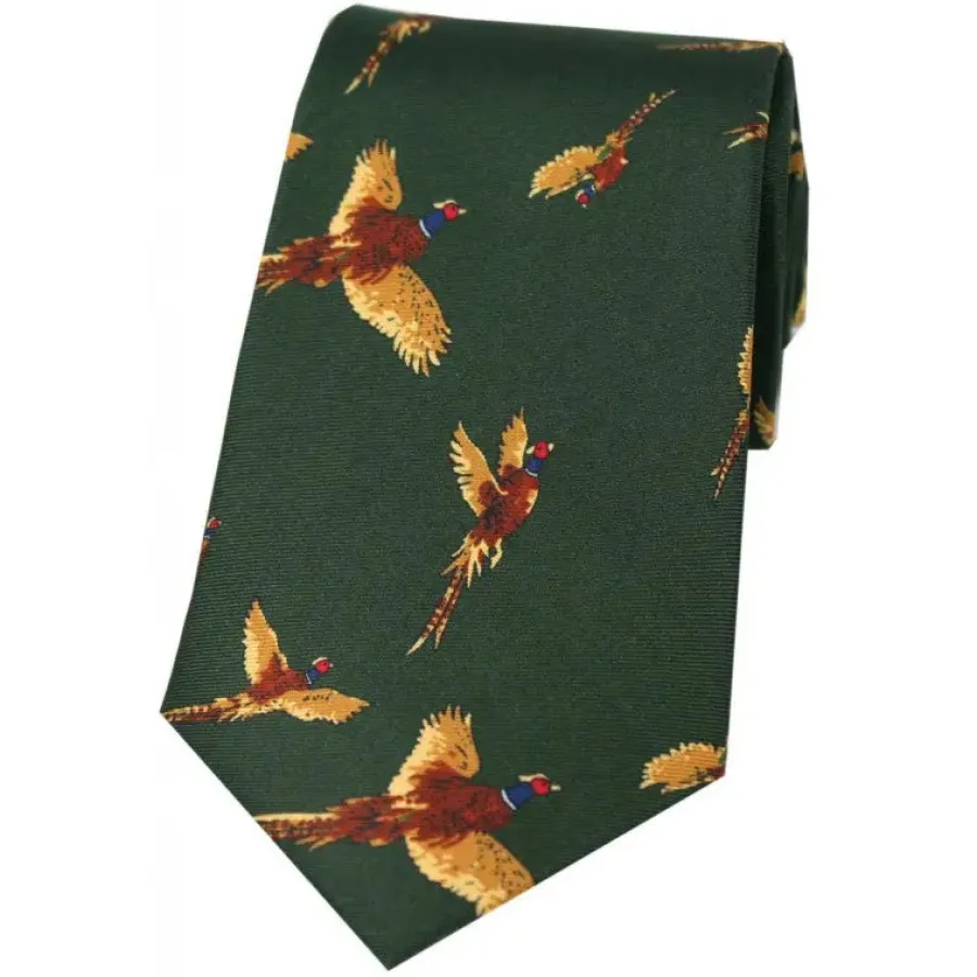 Women Soprano Flying Pheasants Silk Country Tie - Country Green