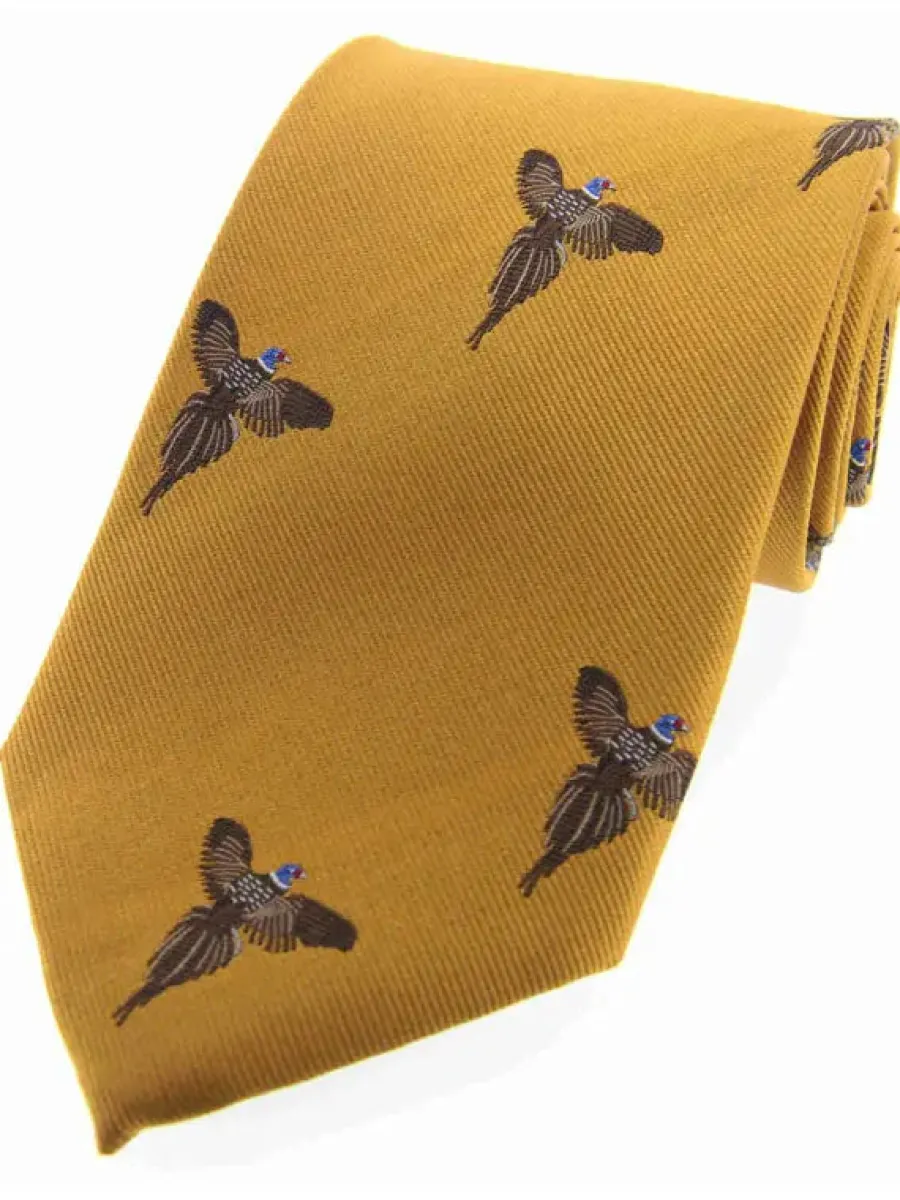 Women Soprano Flying Pheasants Woven Silk Country Tie -