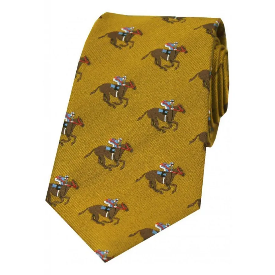 Women Soprano Horse Racing Luxury Silk Country Tie - Gold