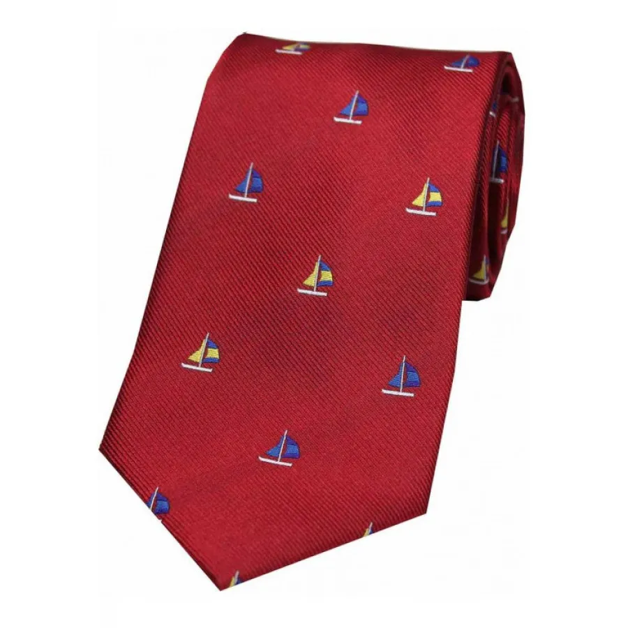 Women Soprano Sailing Boats Country Silk Tie - Red