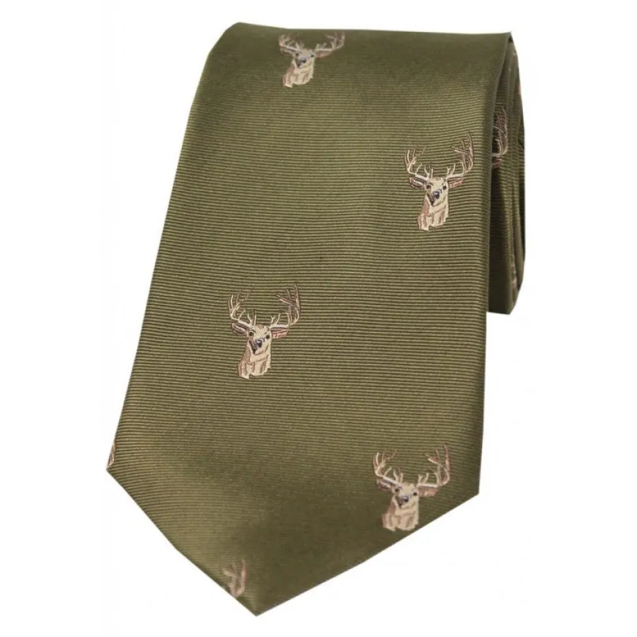 Women Soprano Stags Head Silk Country Tie - Moss Green