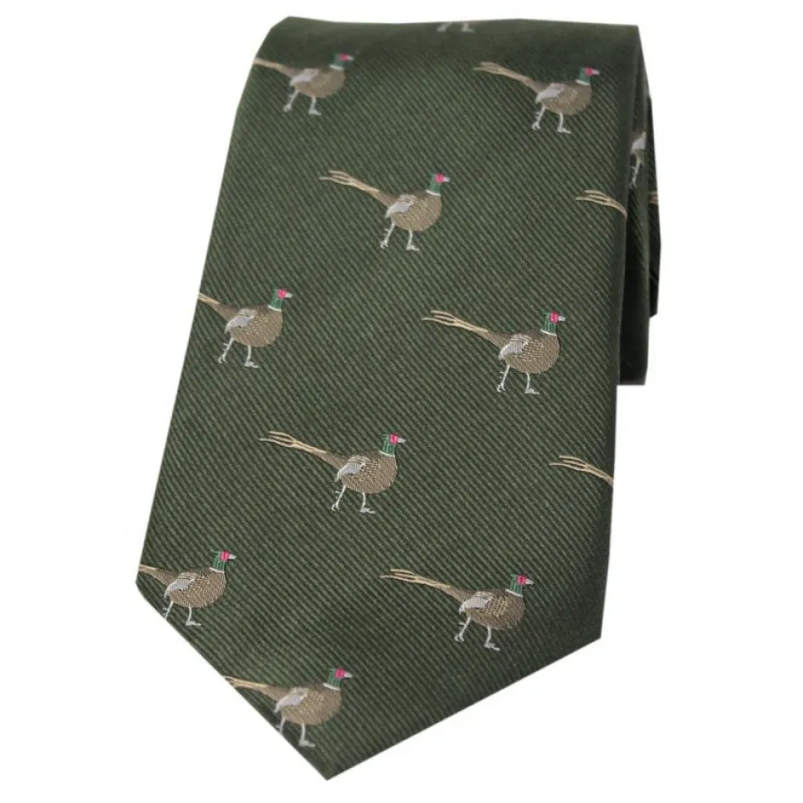 Women Soprano Standing Male Pheasant Woven Silk Country Tie - Country Green