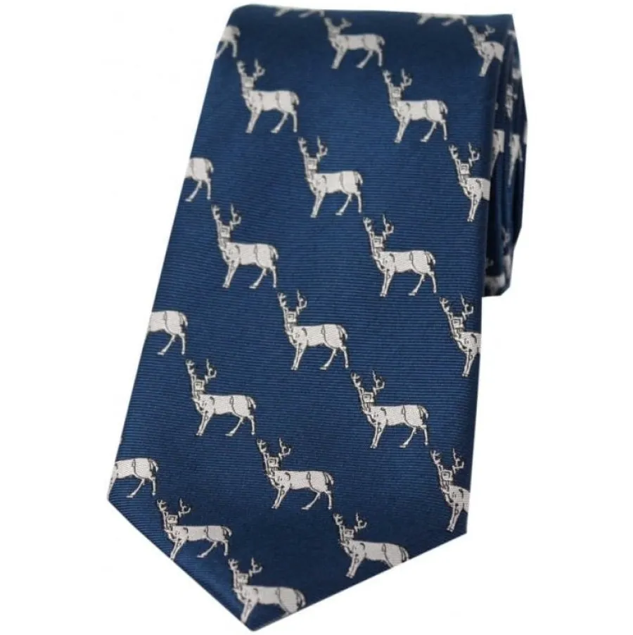 Women Soprano Standing Stags Silk Country Tie - Blue