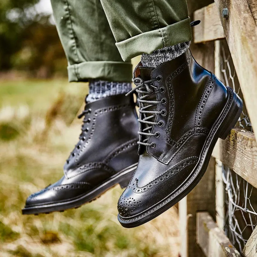 Tricker's TRICKER'S Stow Boots - Mens Dainite or Leather Sole - Black Calf